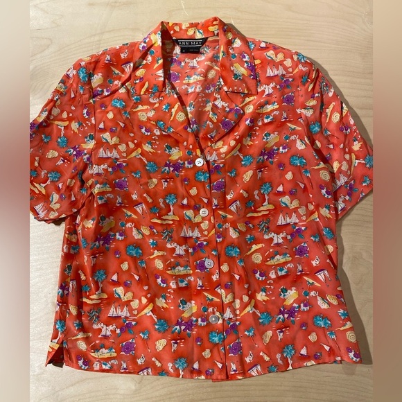 Vintage Ann May Silk Button Up Shirt Small (JR) - Picture 2 of 11